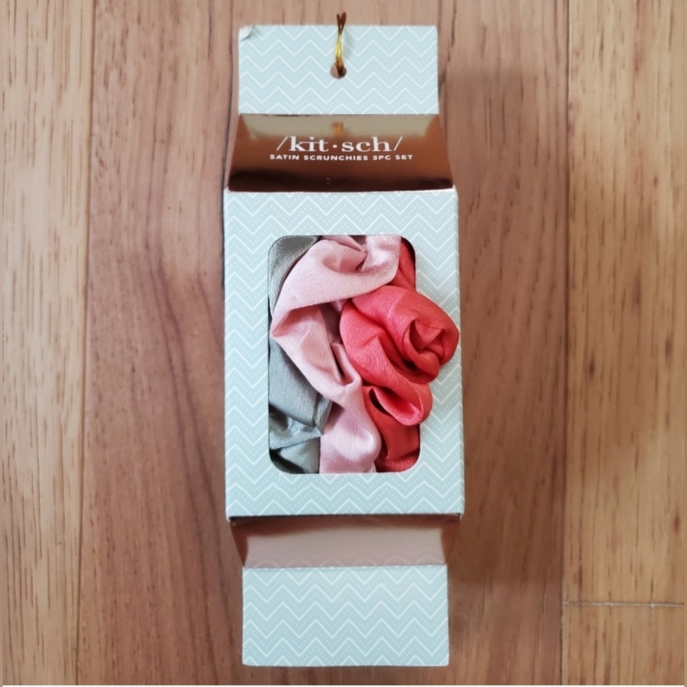 Kitsch Satin Scrunchies Set Sage Green Blush Pink Coral
